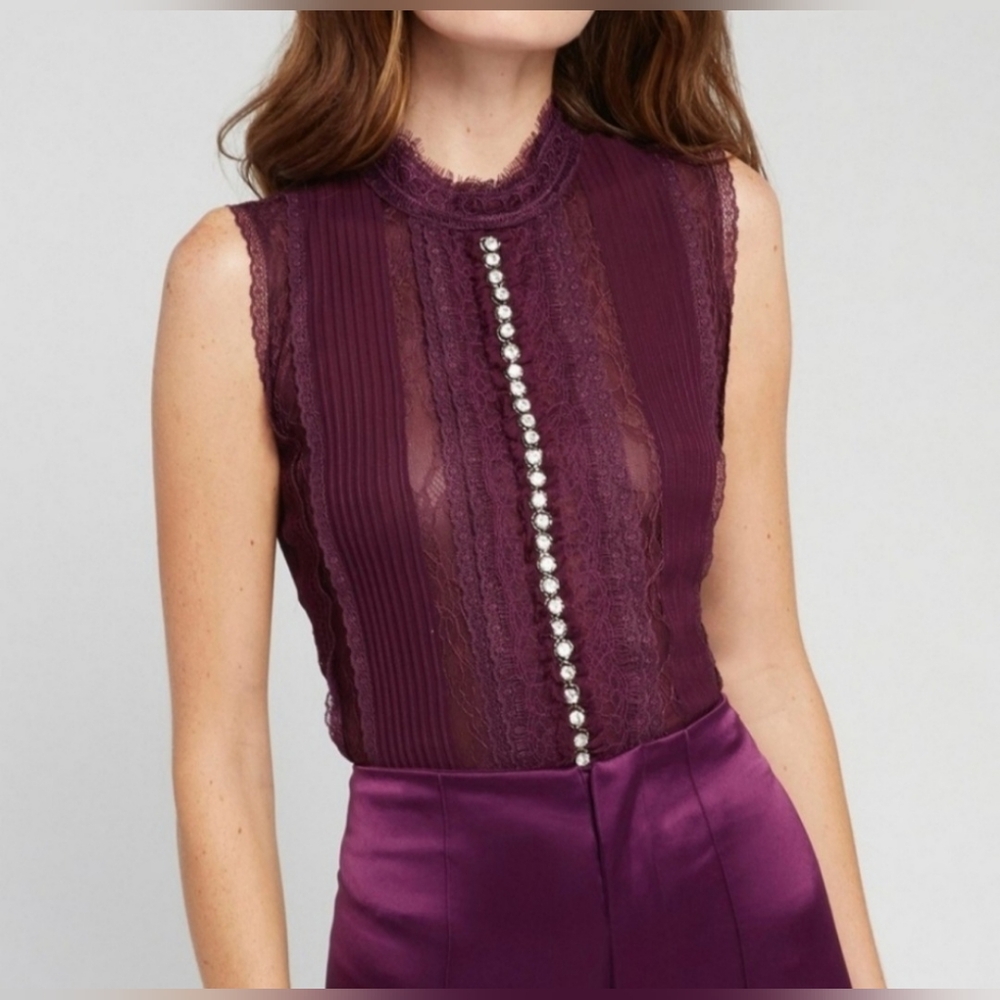 Alice + Olivia Valentine Mock Neck Crystal Top SIZE Large - Picture 3 of 11